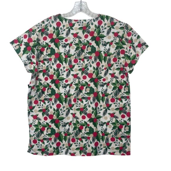 Cassandra O Holiday Print Scrub Top Shirt Womens Small Red Green New - Picture 4 of 9
